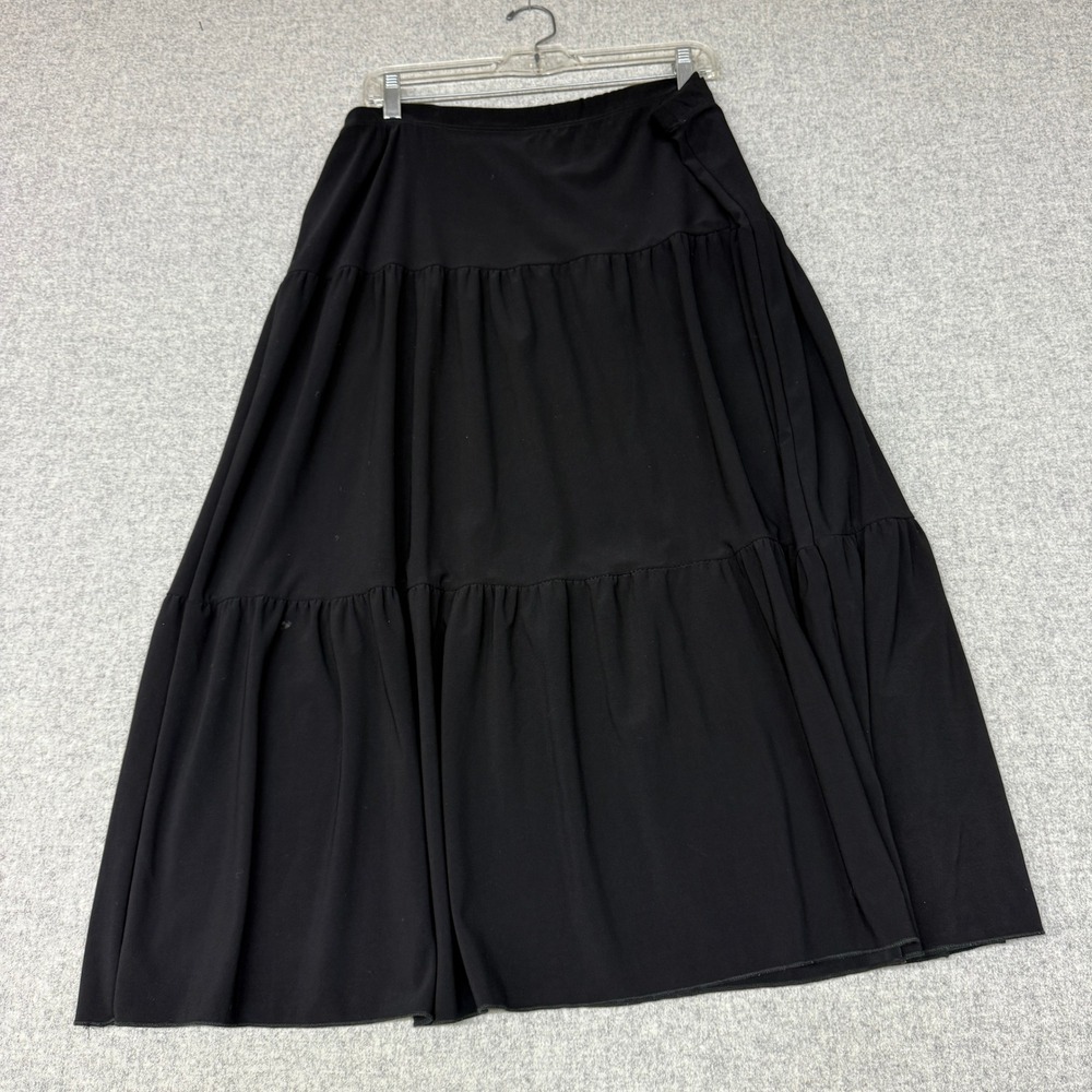 Claudia Richard Tiered Maxi Skirt 1X Black Elastic Waist Stretch Jersey USA Made - Picture 8 of 9